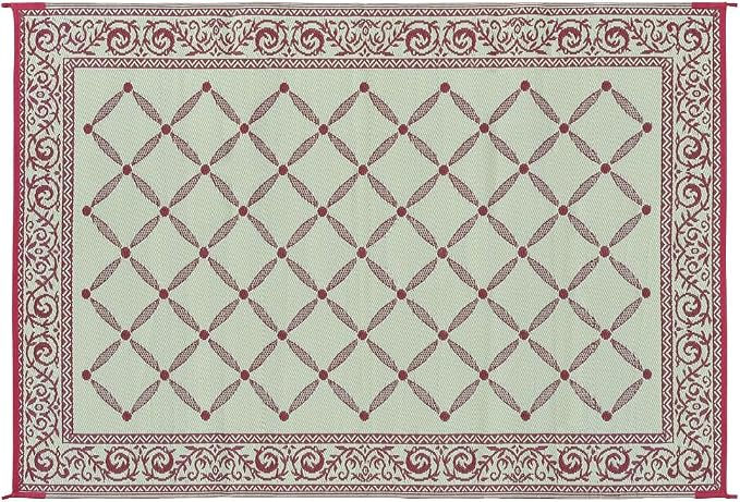 Stylish Camping 116095 6-feet by 9-feet Reversible Mat, Plastic Straw Rug, Large Floor Mat for Outdoors, RV, Patio, Backyard, Picnic, Beach, Camping (Burgundy/Beige)
