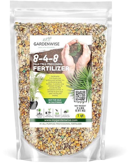 Gardenwise 8-4-8 Professional Palm Tree Fertilizer Plant Food; for Indoor Potted Plants and Outdoor Landscape Palm Trees; Quick-Release Nitrogen Fertilizer and Continuous Feeding (1 Quart)