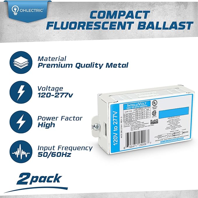 OHLECTRIC Replacement for ICF-2S26-H1-LD Compact Fluorescent Ballast (2 Pack) | Programmed Start Electronic Ballast, 120/277 Volt