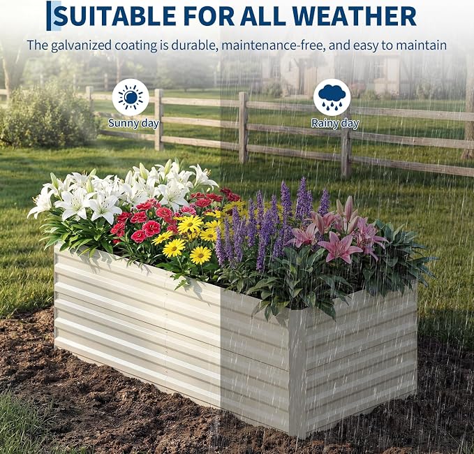 IDEALHOUSE 6x3x2 Ft Galvanized Metal Raised Garden Bed, 24-Inch Tall Heavy Duty Planter Box for Vegetables, Herbs & Flowers, Rust-Resistant Outdoor Gardening Bed, Beige