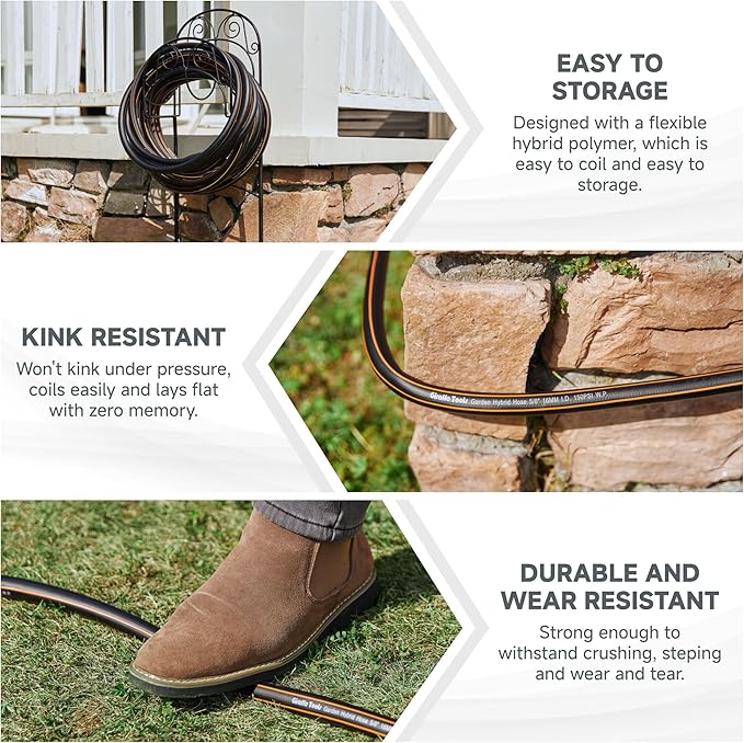 Giraffe Tools Garden Hose 5/8", Custom Length, Heavy Duty, No Kink, Flexible, Rubber Garden Hose, Leakproof Water Hose, 600 Burst PSI, 8ft Female to Female Hose