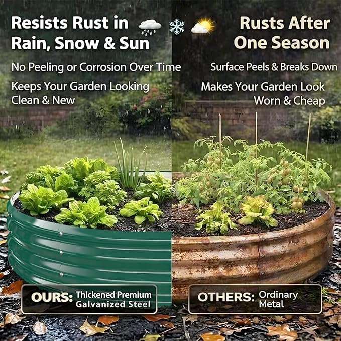 Galvanized Raised Garden Bed for Gardening - 3x3x1ft Round Thickened Metal Planter Box Outdoor for Vegetables, Flowers,Herbs,Above Ground Garden Containers Green