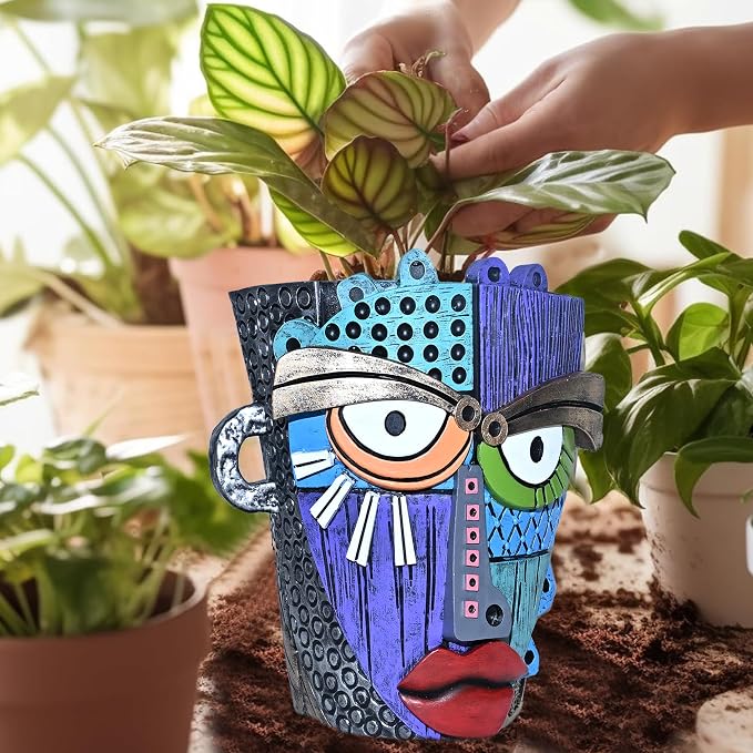 Midogaigai Abstract Face Planter Pots for Plants,Hand-Painted Colorful Flower Pots with Drainage,Indoor Outdoor Garden Decor Gift(Eclectic,Large)