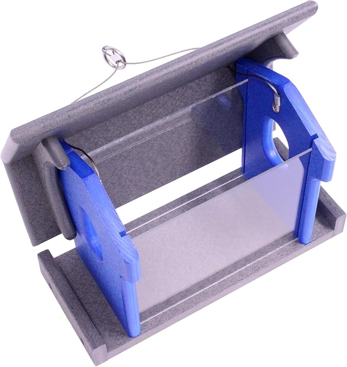 Bluebird Feeder - Poly Lumber - Hanging Blue Bird Feeder for Mealworms (Gray and Blue)