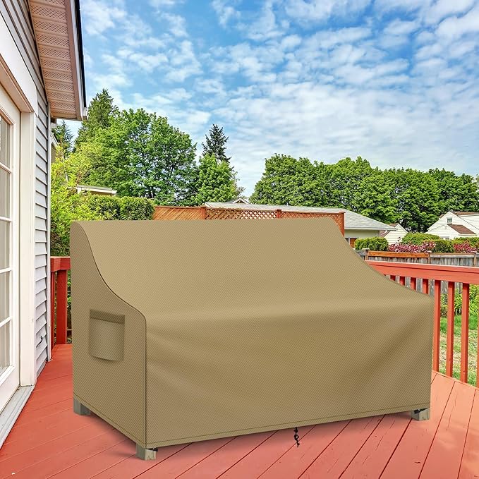 WLEAFJ Patio Sofa Cover Waterproof, 3-Seater Outdoor Sofa, Heavy Duty Deep Lounge Loveseat, Large Lawn Furniture with Air Vent, 79’’ W x 37’’ D x 35’’ H, Khaki