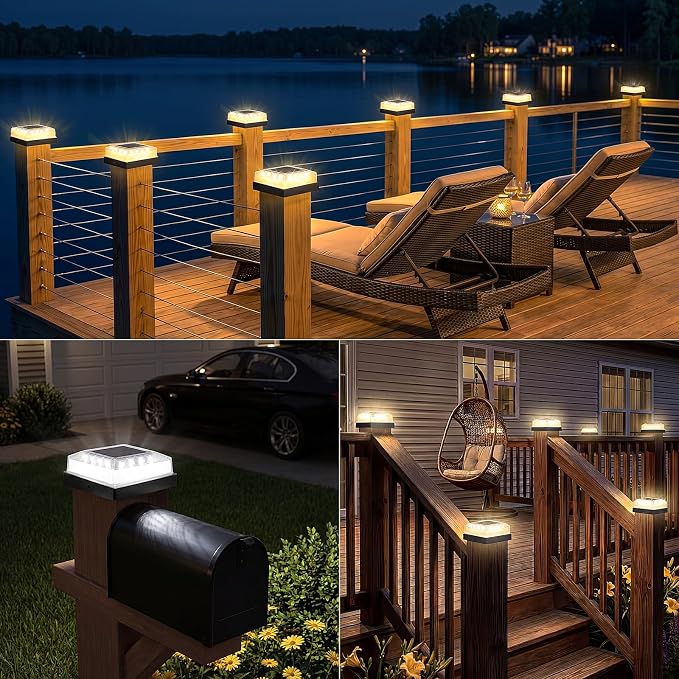 Brightever 3.5x3.5 4x4 Solar Post Cap Light Outdoor, 4-Pack Fence Post Solar Lights for Wooden/Vinyl Posts, 3 Lighting Modes, Solar Powered Waterproof Deck Post Lights for Garden Patio, Black