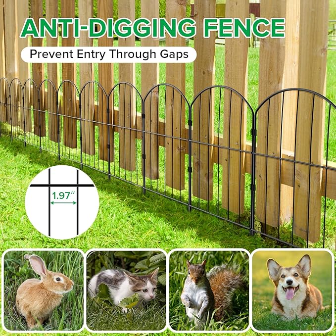 VANCASTLE Decorative Garden Fence 25 Panels, Total 26ft (L) x 24in (H) Rustproof Metal Wire Fencing Border Animal Barrier, Flower Edging for Landscape Patio Yard Outdoor Decor, Arched