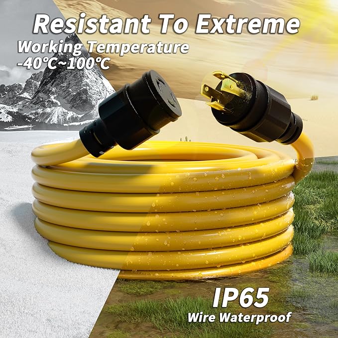 PlugSaf 100FT 30 Amp Generator Extension Cord 4 Prong, NEMA L14-30P/L14-30R 10 Gauge STW 125/250V Twist Lock Generator Cord Heavy Duty, Yellow ETL Listed