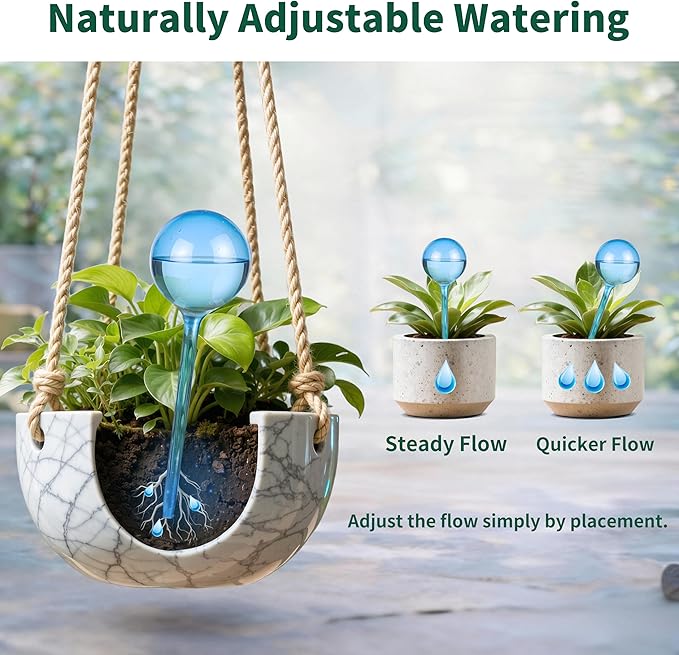 Soilagua 6-Pack Plastic Small Plant Watering Globes, Premium PVC Shatter-Resistant Plant Waterer, Self Watering Planter Insert with Tapered Opening, Automatic Watering Spikes for Daily & Vacation