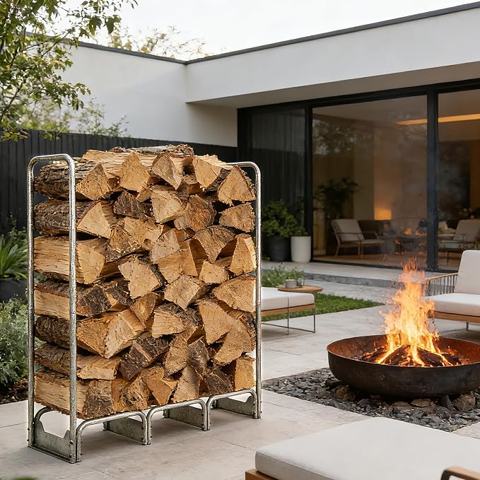 PeakPursuit 6FT Firewood Rack with 600d Oxford Waterproof Cover, Heavy Duty Indoor/Outdoor Steel Log Storage Rack - Wood Pile Holder Stacker Organizer for Fireplace, Patio, Fire Pit, Backyard