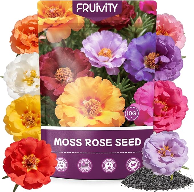 Moss Rose Seeds for Planting, 24,000+ Annual Flower for Ground Cover Flower Seeds, Non-GMO Heirloom Variety, Easy to Grow, Portulaca Seeds to Plant Outdoors Garden Containers