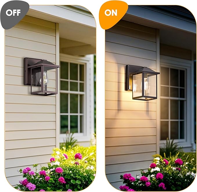 MATAMEYE Outdoor Wall Lantern, Exterior Waterproof Wall Sconce Light Fixture, Dark Chocolate Front Door Mounted Lighting with Glass, Anti-Rust Porch Lamp