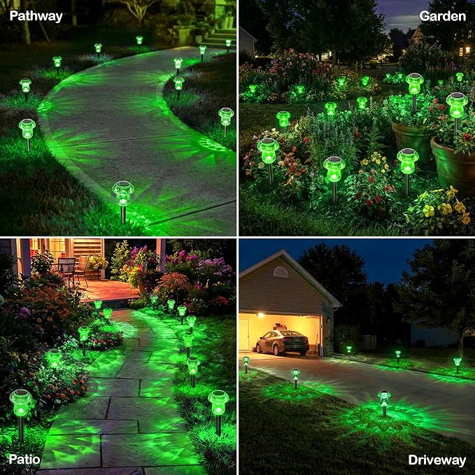 Solar Halloween Lights Outdoor 8 Pack Green Mushroom Pathway Decor | LED Waterproof Halloween Decorations for Garden Yard Driveway Garden Walkway Path Landscape Lawn Lighting
