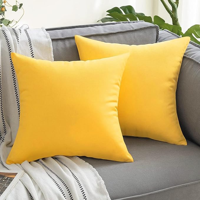 VAKADO Outdoor Waterproof Throw Pillow Covers 16X16 Set of 2 Decorative Yellow Patio Furniture Summer Cushion Cases Outside Decor for Couch Garden Bench Porch