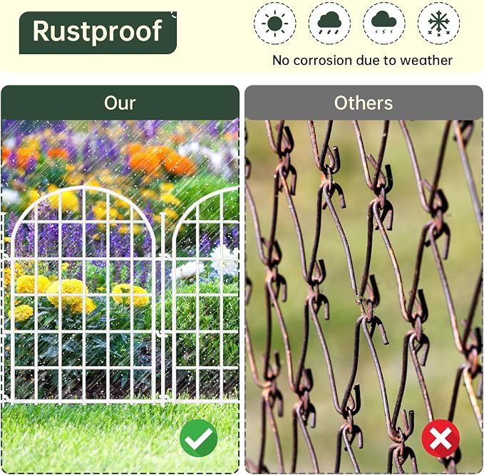 13.8ft(L) x 17in(H) Panels Garden Fence, 12 Panels Arched No Dig Fence, Decorative Animal Barrier Fencing with Ground Stake, Rustproof Metal Garden Edging Border for Dog, Outdoor Patio Decor, White