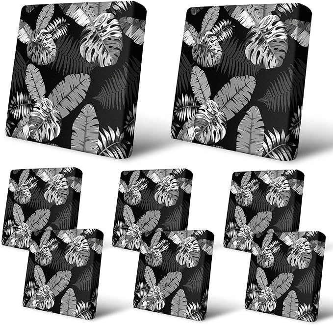 pickyNproud 8Pcs Patio Cushion Covers Stretch Outdoor Couch Cushions Slipcovers Replacement Washable Furniture Protector with Elastic Bottom Sofa Chair Seat Cover, Black White
