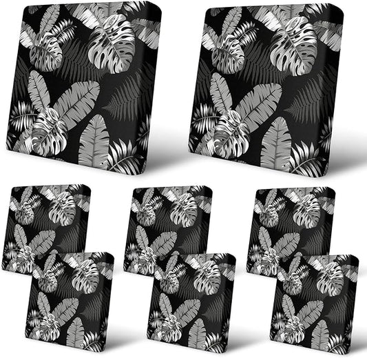 pickyNproud 8Pcs Patio Cushion Covers Stretch Outdoor Couch Cushions Slipcovers Replacement Washable Furniture Protector with Elastic Bottom Sofa Chair Seat Cover, Black White