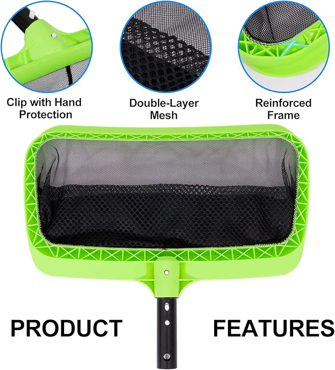 Sepetrel Swimming Pool Leaf Skimmer Net,Double-Layer & Reinforced Frame Deep Rake Nets