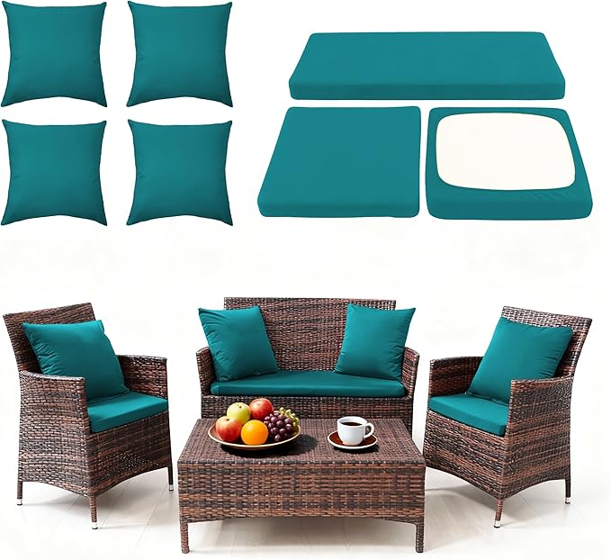 Waterproof 3-Piece Patio Sofa Cushion Cover Set - Replacement Covers for Outdoor Wicker Furniture, Bench & Seat Cushions with 4pcs Throw Pillow Cover