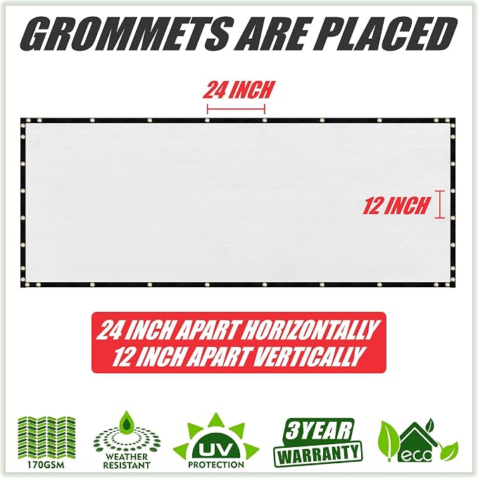 ColourTree Customized Size 6' x 3' White Fence Screen Privacy Screen - Commercial Grade 170 GSM - Heavy Duty - 3 Years Warranty - Cable Zip Ties Included