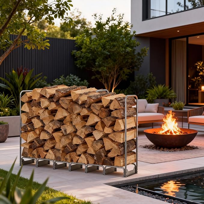 PeakPursuit 12FT Firewood Rack with 600d Oxford Waterproof Cover, Heavy Duty Indoor/Outdoor Steel Log Storage Rack - Wood Pile Holder Stacker Organizer for Fireplace, Patio, Fire Pit, Backyard
