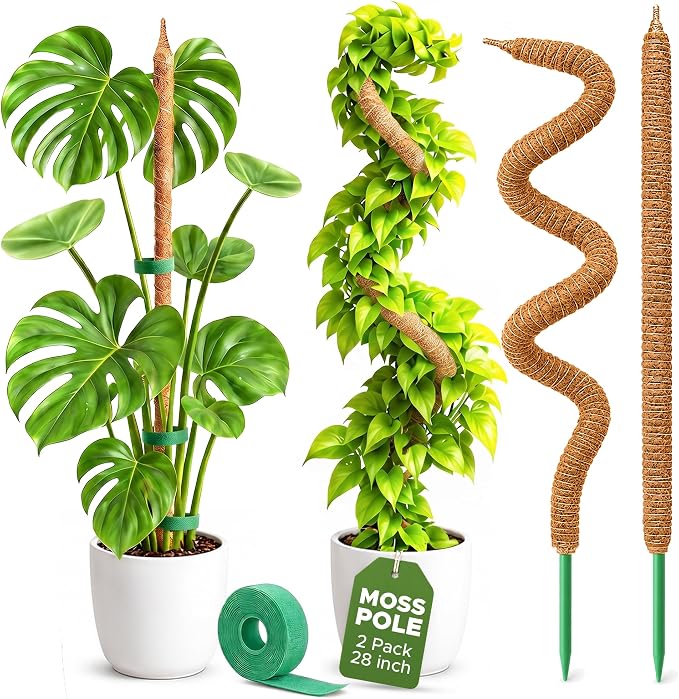 2 Pack 28'' Bendable Moss Pole Monstera Plant Support for Climbing Indoor Plants - Stakes for Potted Climbers - Tall Sticks Indoor Trellis for Houseplants - Accessories for Monstera Pot