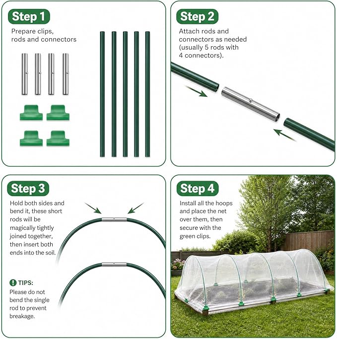 10×20 FT Ultra Fine Garden Mesh Netting with 36PCS Fiberglass Hoops, Reusable Raised Garden Bed Cover for Vegetables Fruits, Outdoor Garden Netting Kits for Greenhouse
