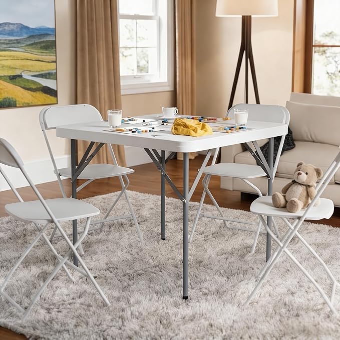 Lakhow 34" Square Folding Table, Plastic Commercial Folding Card Table with Collapsible Legs for Kitchen or Outdoor Party Wedding Event Indoor Outdoor Use, White