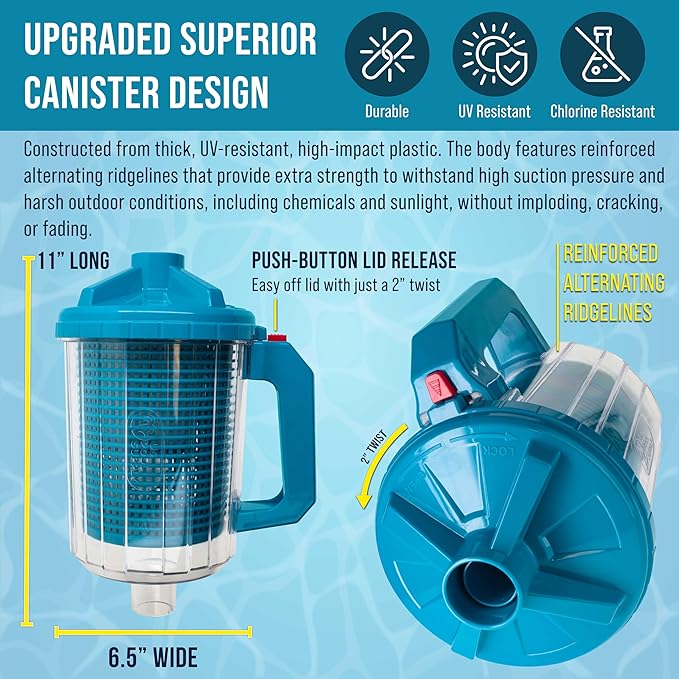 U.S. Pool Supply Pool Leaf Canister - Heavy Duty Inline Pool Leaf Catcher, 3-in-1 Filtration (3 Filters, Basket, Mesh Bag & Micro-Cartridge) - Fits 1.5" Hoses, Catch Leaves, Inground Vacuum Cleaner