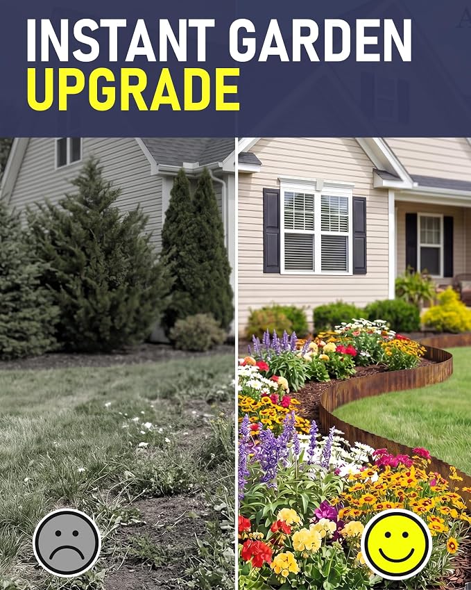 Corrugated Metal Garden Edging, 12"×50Ft Durable Landscape Border for Garden, Lawn, Flower Beds and Paver Edging (Rusty)