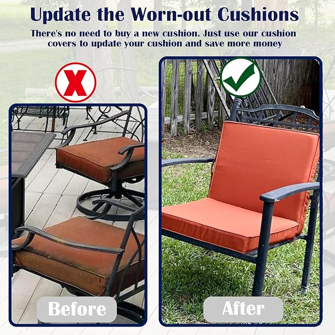 FLYMEI Patio Cushion Covers 24x24x4 Waterproof Outdoor Cushion Cover Replacement 4Packs Outdoor Seat Slipcover for Rattan Chair Sofa, Spice