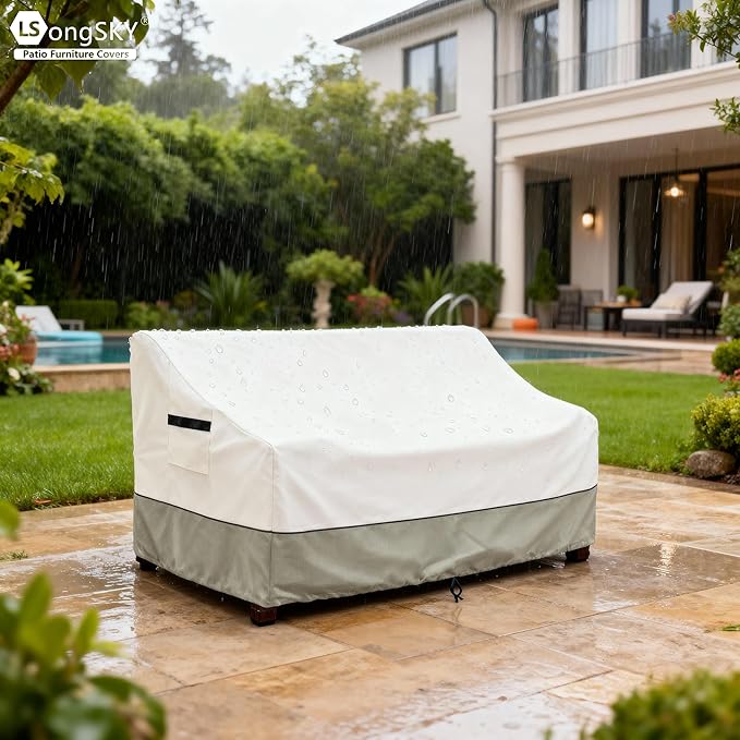 Outdoor 2-Seater Loveseat Cover,Patio Sofa Covers Fits up to 58W x 32.5D x 31H Inches,100% Waterproof Heavy Duty Patio Furniture Covers,Beige & Gray-Green