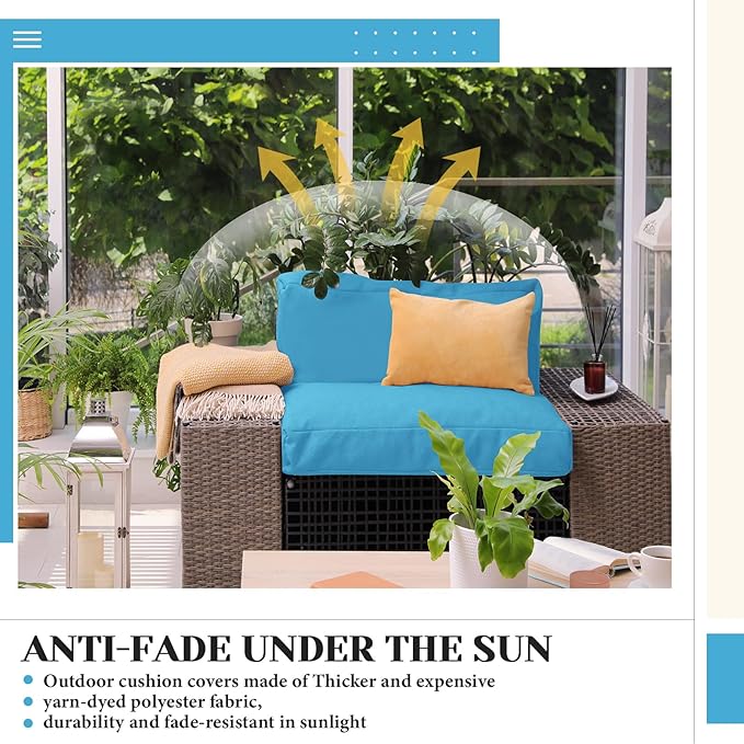 Mindsoft 8 Pcs 24"x24" Patio Cushion Covers Outdoor Cushion Covers Replacement High UV Resistant Anti Slip Waterproof Patio Chair Seat Slipcovers for Outdoor Furniture(Lake Blue)