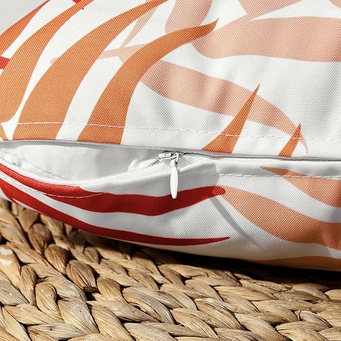 MIULEE Pack of 2 Decorative Outdoor Waterproof Throw Pillow Covers Patio Pillow Cases Natural Leaves Pattern Spring Square Cushion Shams Shell for Garden Balcony Couch 16x16 Inch, Orange