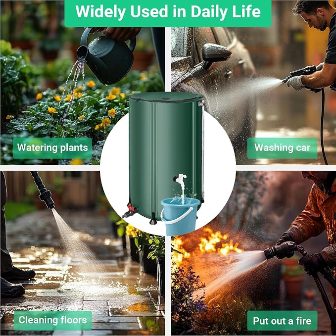 FAMIROSA 100 Gallon / 378L Collapsible Rain Barrel, Foldable PVC Rain Barrels to Collect Rainwater from Gutter, Portable Water Storage Tank Container with Spigot, Water Catcher Collector Green