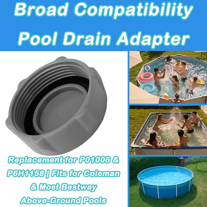P01006 Drain Valve Cap for Bestway and Coleman Above Ground Pool, Heavy Duty Pool Drain Valve Cap Replacement 2 Pack(Gray)
