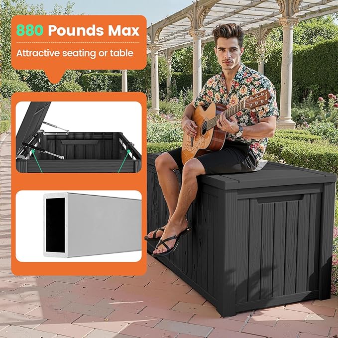 180 Gallon Outdoor Storage Box - Lockable Resin Deck Box for Patio Cushions & Garden Tools - Waterproof & Durable Outdoor Storage Bin - Sleek Black Design