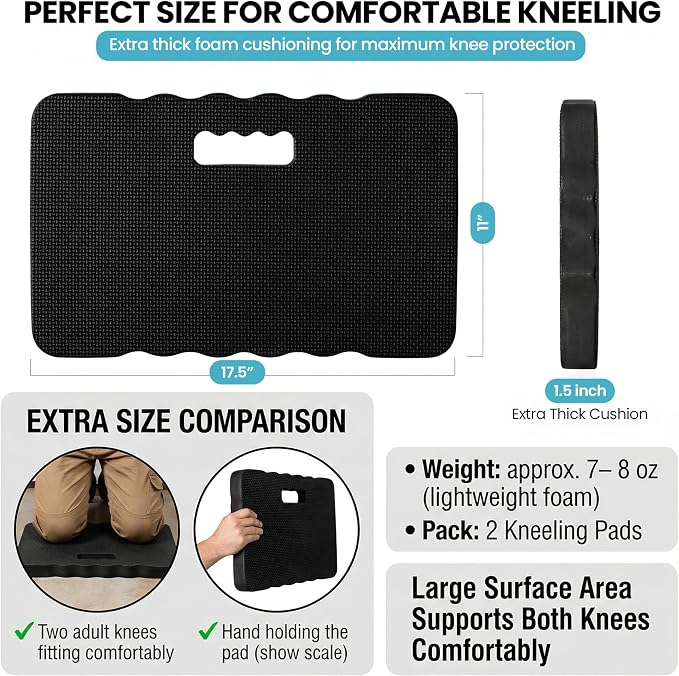 Extra Thick Foam Kneeling Pad for Gardening and Exercise Soft Comfortable Knee Cushion Mat for Floor Work Yard Tasks and Home, Set of 2 Large Black