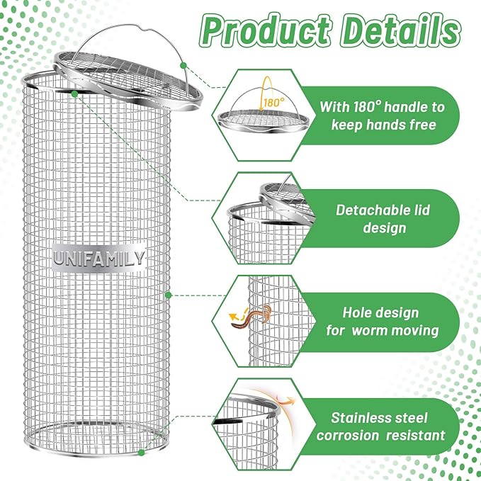 UNIFAMILY 2pack Inground Worm Composting Bin, Stainless Steel Outdoor Compost Bin with Handle, Worm Composter, Worms Bins for Composting Recycling Kitchen Food Waste (Compost Bin with Handle)