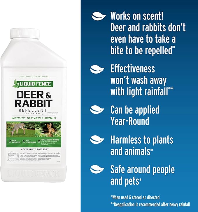 Liquid Fence Deer And Rabbit Repellent Concentrate 40 Ounces, Apply Year-Round, 6 Pack