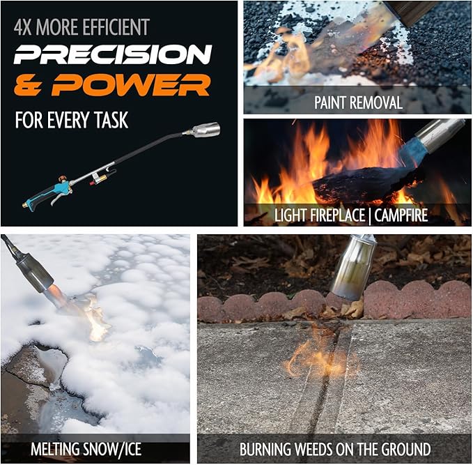 Sunlight® Propane Torch Weed Burner with 13 ft Hose, Adjustable 2,200,000 BTU Self Igniting Flamethrower, Heavy Duty Turbo Blow Torch For Garden, Wood, Melting Ice, Snow, Stumps, Grilling | Red