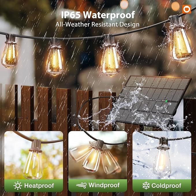 addlon 102FT(96+6) Solar String Lights Outdoor Waterproof with Remote, 30+2 LED Shatterproof Bulbs, Dimmable & Timable, Solar Lights Outdoor, Patio Lights for Garden, Backyard, Party, Camping Decor