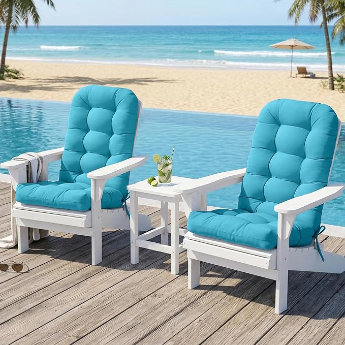 COOS BAY High Back Adirondack Chair Cushions for Outdoor Furniture, 49x20x5 in Water-Resistant Thick Tufted Patio Chair Cushions with Secure Straps, Set of 2, Blue