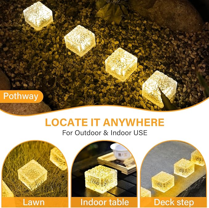 JKIMK Solar Brick Lights Outdoor Waterproof Patio Brick Lights Garden Decor for Outside 6 Packs for Patio,Yard,Walkway,Pathway Decor