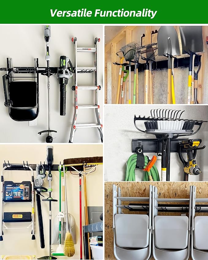 PIYILO 64 inches Garage Tool Organizer Wall Mount, Heavy Duty Garden Tool Organizer Rack, Hanging Storage Organization Racks Holder with 10 Hooks, for Lawn Tools, Shovel, Shed