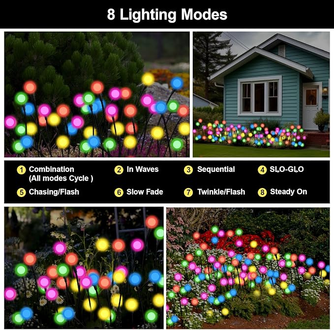 Solar Firefly Lights Multicolor, 8 Pack 800mAh Swaying Firefly Garden Lights Solar Powered Outdoor Waterproof Color Changing for Outside Yard Patio Lawn Pathway Walkway Stake Christmas Decor