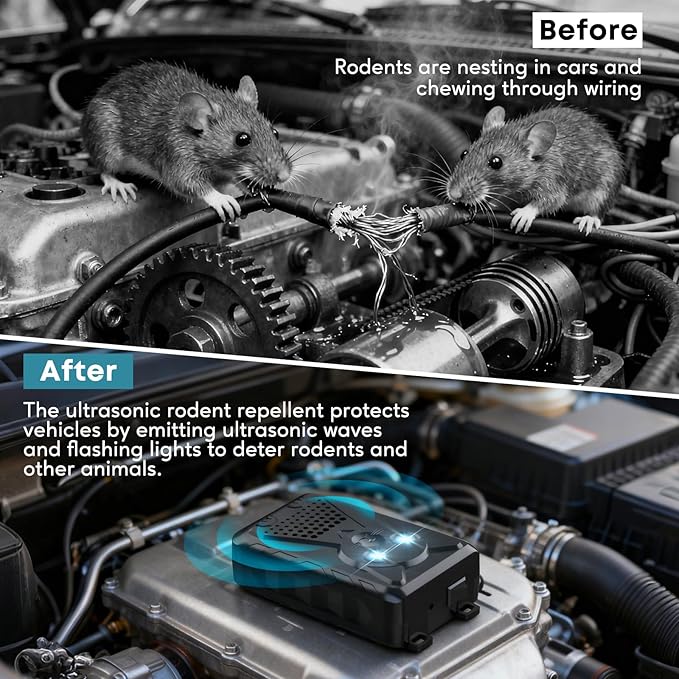 Ultrasonic Pest & Rodent Mouse Squirrels Repellent, 2 Pack Plug-in Electronic Rat Bat Bug Spider Repeller, Battery Operated Deterrent Control Mice for Car Engines, Replace Mouse Traps Indoor, Outdoor