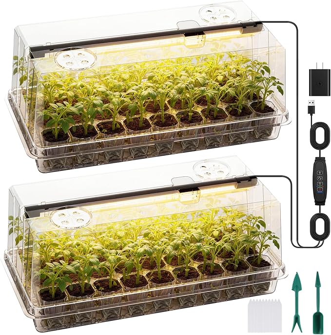 72 Cells Seed Starter Tray with Grow Light, Seed Starter Kit Full Spectrum with 5 Dimmable Brightness & Timer, Indoor Plant Grow Tray for Beginners & Seasoned Gardeners, Gardening Gifts, White