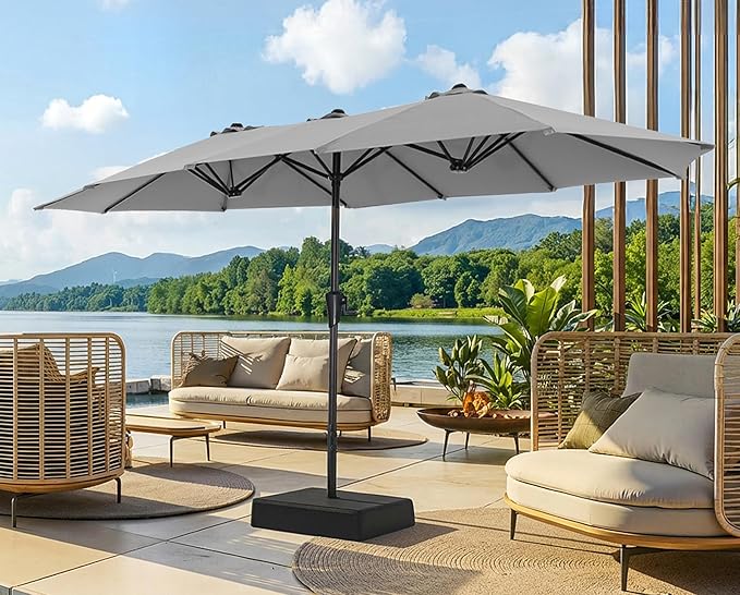 SUPERJARE 13FT Outdoor Patio Umbrella with Base Included, Double Sided Pool Umbrellas with Fade Resistant Canopy, Large Table Umbrella for Deck, Market, Backyard - Gray
