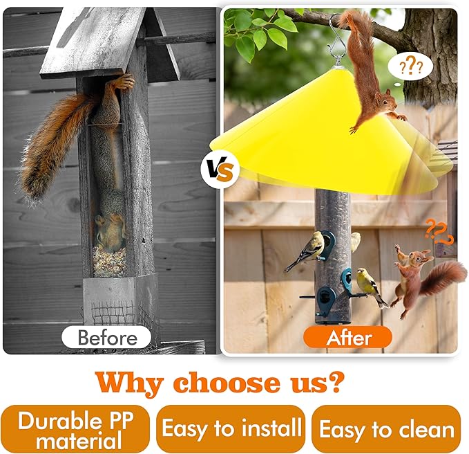 Hanging Squirrel Baffle for Bird Feeders,19-Inch Rain Cover for Feeder Pole,Squirrel-Proofs for Outside Shepherd's Hooks,Large Baffle for Hummingbird Feeder (Yellow)